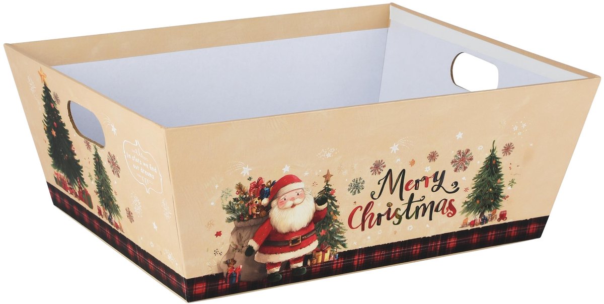 Dekoratief | Bakje m/handvaten 'Santa?s Christmas', karton, 24x21x11cm | A265669