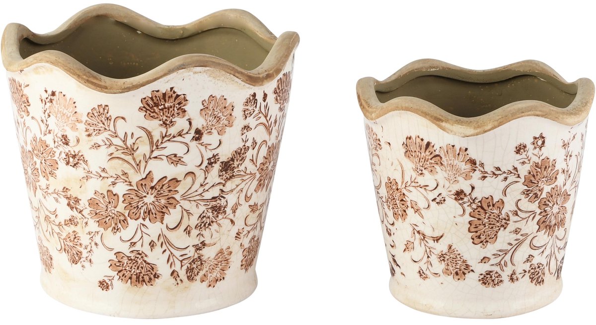 Dekoratief | Set 2 bloempotten 'Floral Rust', keramiek, 16x16x15cm | A265477