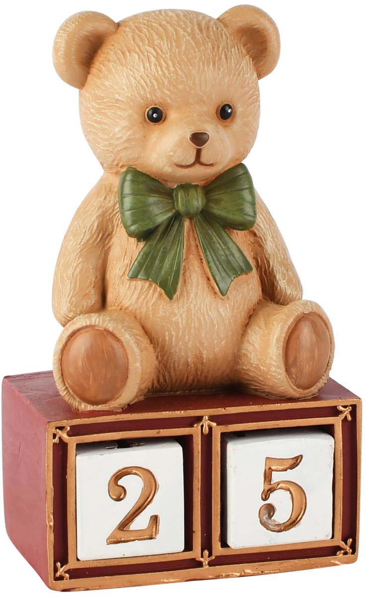 Dekoratief | Kalender m/beertje, bruin/wit, resina, 5x4x9cm | A265706