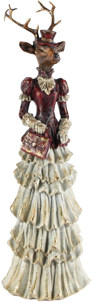 Dekoratief | Hert dame m/handtas, bordeau/brons, resina, 13x11x41cm | A265422