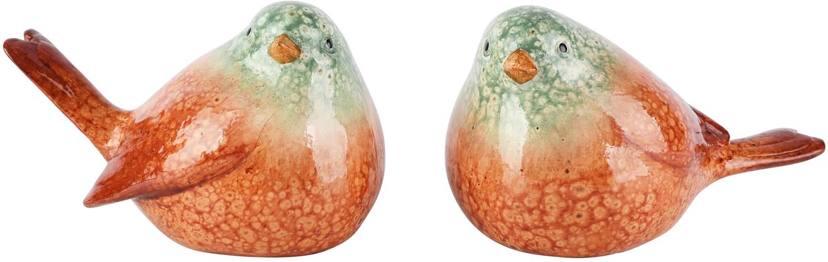 Dekoratief | Vogel 'Filip', bruin/groen, keramiek, 16x9x9cm, set van 2 stuks | A265416