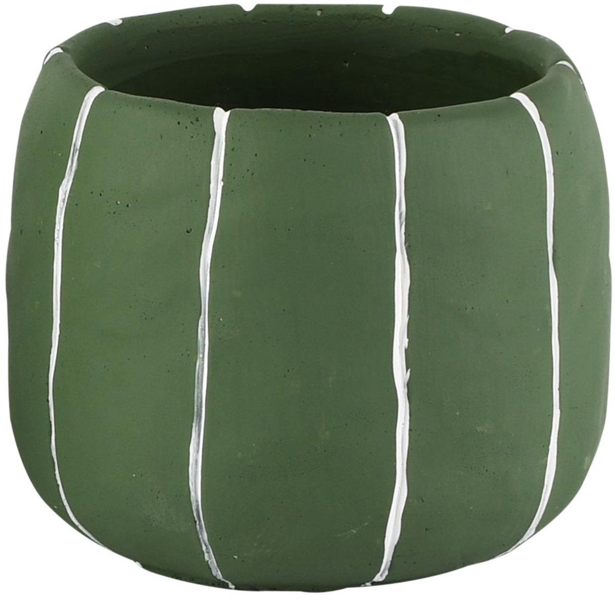 Dekoratief | Bloempot gestreept, groen/wit, cement, 17x17x13cm | A265143