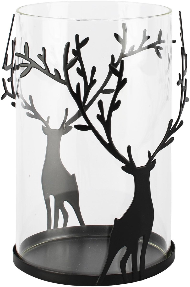 Dekoratief | Theelichthouder m/herten, zwart, glas/metaal, 11x11x15cm | A265214