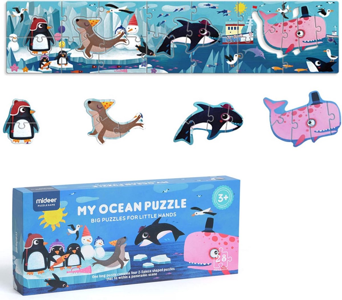boppi Mideer My Large Floor Puzzel Jigsaw 100cm lang met innerlijke eerste puzzel met 28 grote extra dikke stukken voor kinderen geïllustreerd 3 jaar - Oceaan