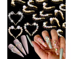 EBANKU 30 Pieces Nail Art Charms, EBANKU 3D Heart Nail Art Charms Rhinestones for Nail Art Decoration, 15 Pairs Heart Nail Rhinestones Jewelry for DIY Women Girls Manicure Decor (3