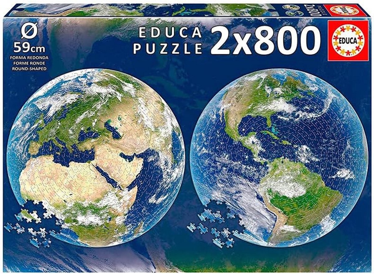 Educa Ronde planeet aarde, 2 ronde puzzels met 800 stukjes (19039)