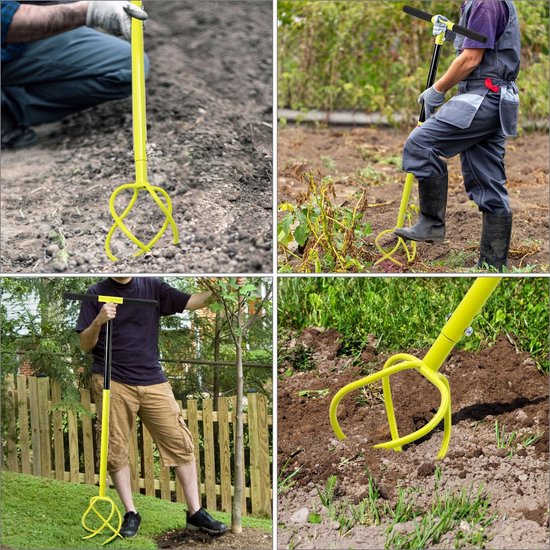 QWORK® Twist Tiller Handmatige Cultivator, Tuinhark Gereedschap, Verticuteerder, Onkruidverwijderaar, met T-Handvat en Stalen Schachtpunten. van QWORK — afbeelding 2