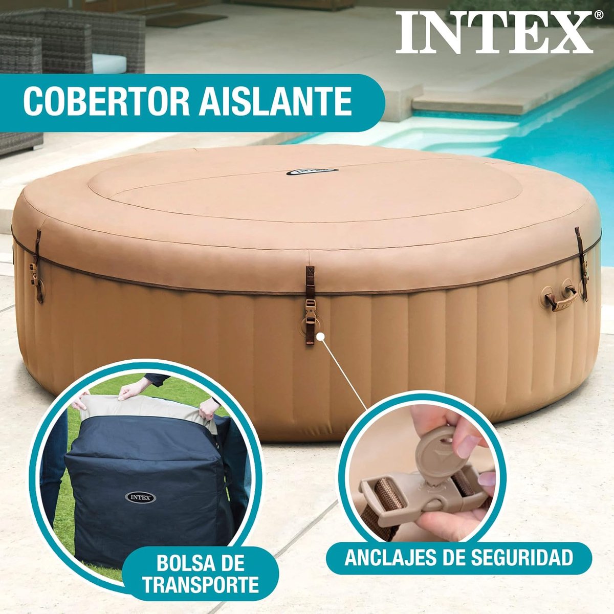 Opblaasbare Jacuzzi 6 Personen - House&Garden LuxurySpa Bubble Pro - 216 cm - 120 Bubbeljets - Verwarmde Whirlpool Spa - Rond Bubbelbad voor Buiten & Binnen - Beige