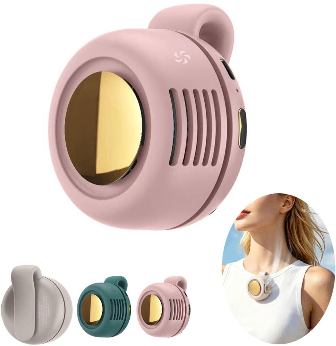 USB Oplaadbare Zomer Clip-On Mini Cooling Ventilator - 3 Standen - 360° Verstelbare Luchtstroom - Draagbare ventilator - Bladloze ventilator - Tailleventilator - Draadloze Ventilator - Clip On Ventilator - Nek Ventilator - Aircooler - Roze