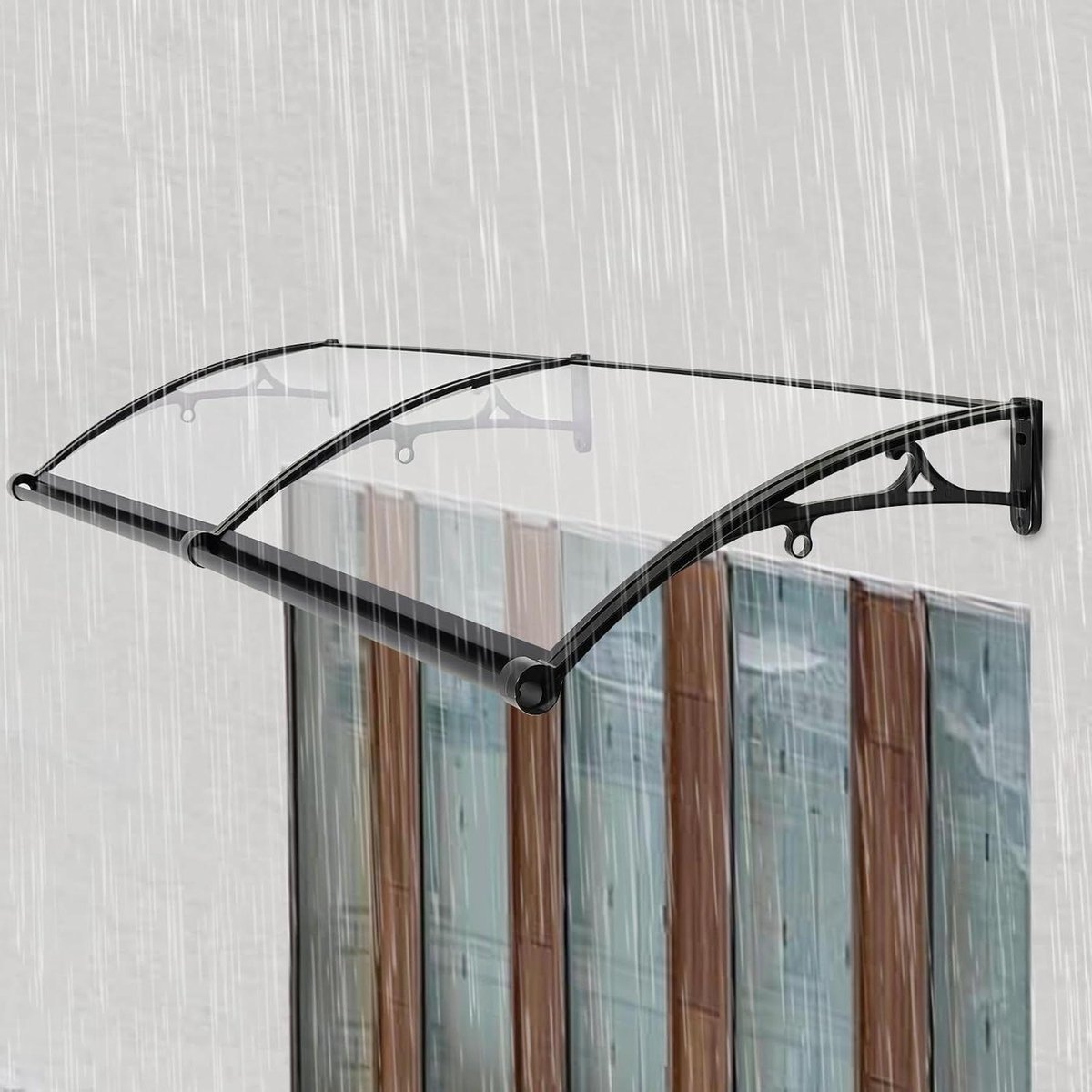 Voordeur Luifel - Regenbescherming Overkapping - Buiten Beschermen - Versterkt Aluminium Frame - 200 x 60 cm - Zwart