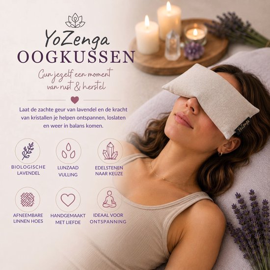 YoZenga oogkussen met Bergkristal & biologische lavendel - kristallen/edelstenen - Kleur: Linnenwhite - Yoga - Meditatie - Ontspanning - Ideaal bij hoofdpijn & stress klachten van YoZenga — afbeelding 5