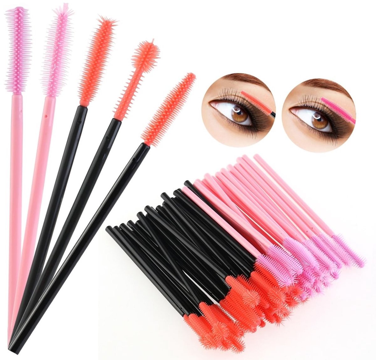 MTTproducts- Wimperborstel 50-delig - Wimperborsteltjes - Wimperkam - Professionele set - Kwalitatief hoogwaardig - Kunststof/siliconen materialen - Mascaraborstel