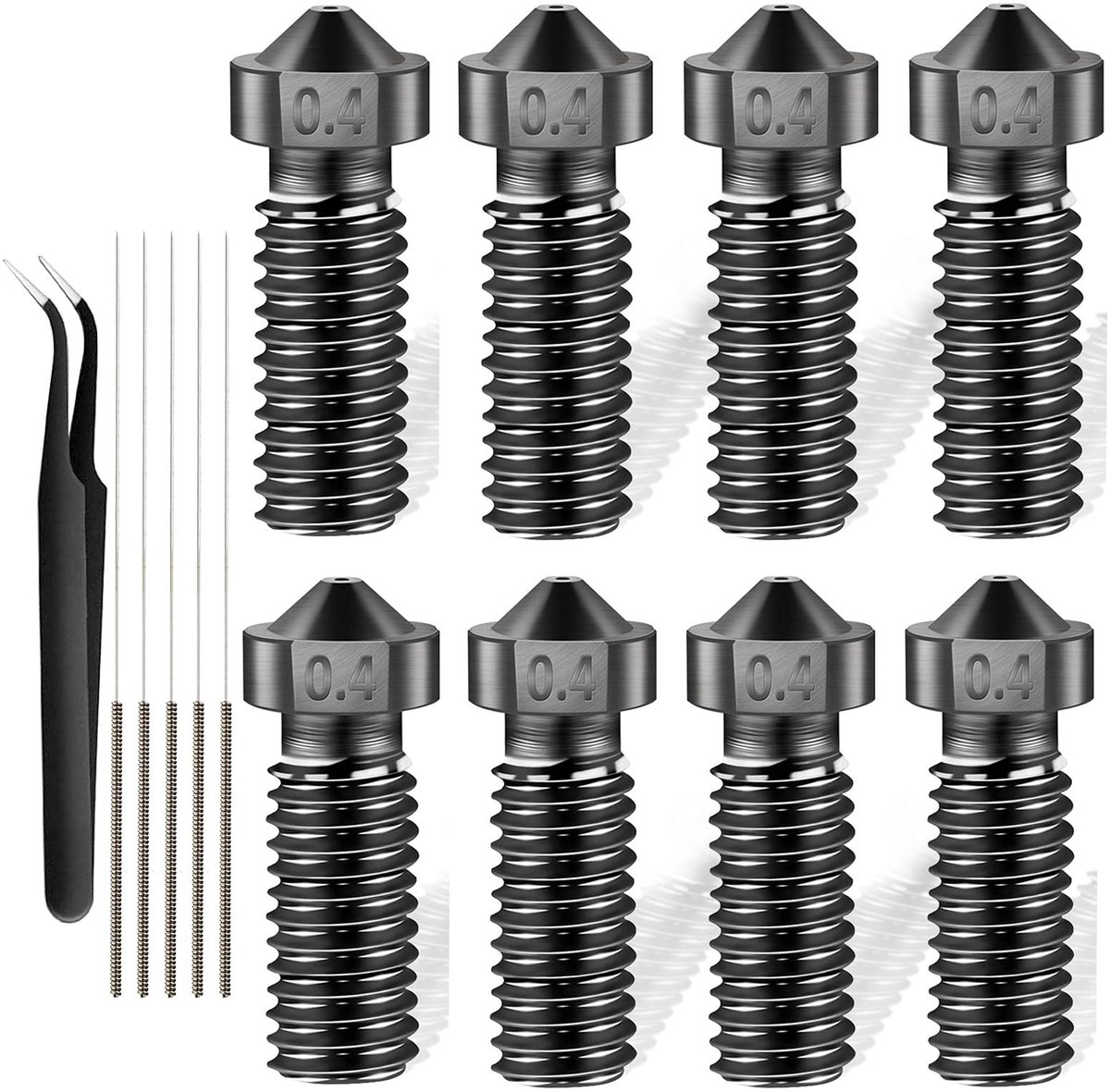 MTTproducts- Düse 8PCS - M6 Druckkopf - 0.4MM - gehärtetem Stahl - voor J-Head Hotend - compatibel met Artillery/Sidewinder 3D-Druckers - 3D-printer Nozzle