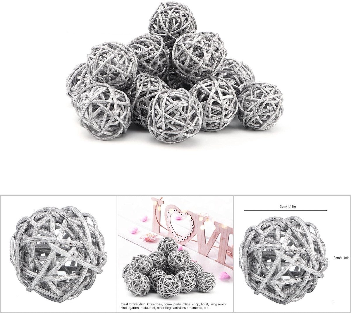 MTTproducts- Rotan Ballen - 20 Stuks - Decoratieve Bollen - Vaasvullers - Bruiloft/Kerstversiering - Hoogwaardig Rotanhout - Diameter 3 cm - Decoratieballen