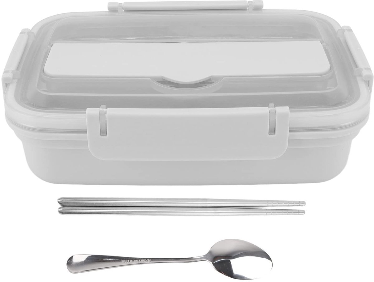 MTTproducts- Lunchbox Roestvrij staal - Lekvrij - 3 Compartimenten - Draagbare Voedselcontainer - Inclusief Lepel/Eetstokjes - Voor Kantoor/School/Camping - Bentobox