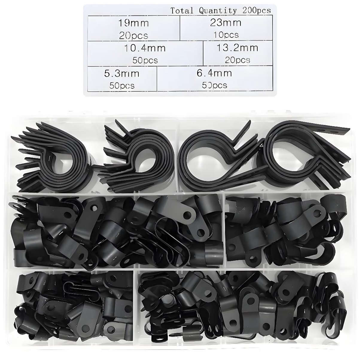 MTTproducts- Kabelklemmen 200 Stuks - Nylon Bevestigingsmiddelen - Diverse Maten - Ronde Randbescherming - Duurzaam en Betrouwbaar - Voor Kabels en Leidingen - Kabelclips
