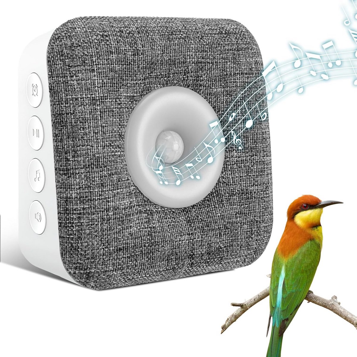 Natuurgeluidenbox met Bewegingssensor - 9 Vogelzang & Natuurlijke Geluiden, 5 Volumeniveaus, Timerfunctie, USB-C & Batterijen, Ontspanningsspeaker voor Slaap & Relax