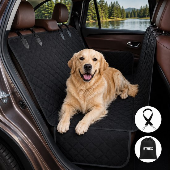 Strex Dog Blanket Car Back Seat and Trunk - 137 x 147 CM - Housse de protection - Tapis pour chien - Chiens Blanket Car Back Seat - Incl. Laisse et sac de rangement pour chien - NOIR