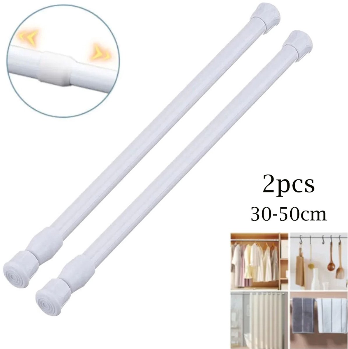 2 Stuks Trekstang 30 Tot 50 Cm Witte Kleine Gordijnstang Douchestang Uitbreidbaar Veerspanning Geen Boren
