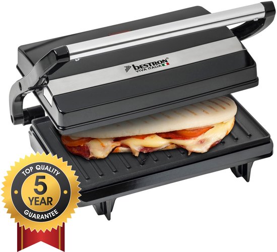 Bestron Contactgrill - APM123Z - 700W - Tosti apparaat - 14x22cm bakoppervlak - Zwart - 5 jaar garantie