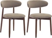 COLAMY Houten eetkamerstoelen - set van 2 - Moderne met stof beklede keukenstoelen - Boerderij eetkamerstoel- camel