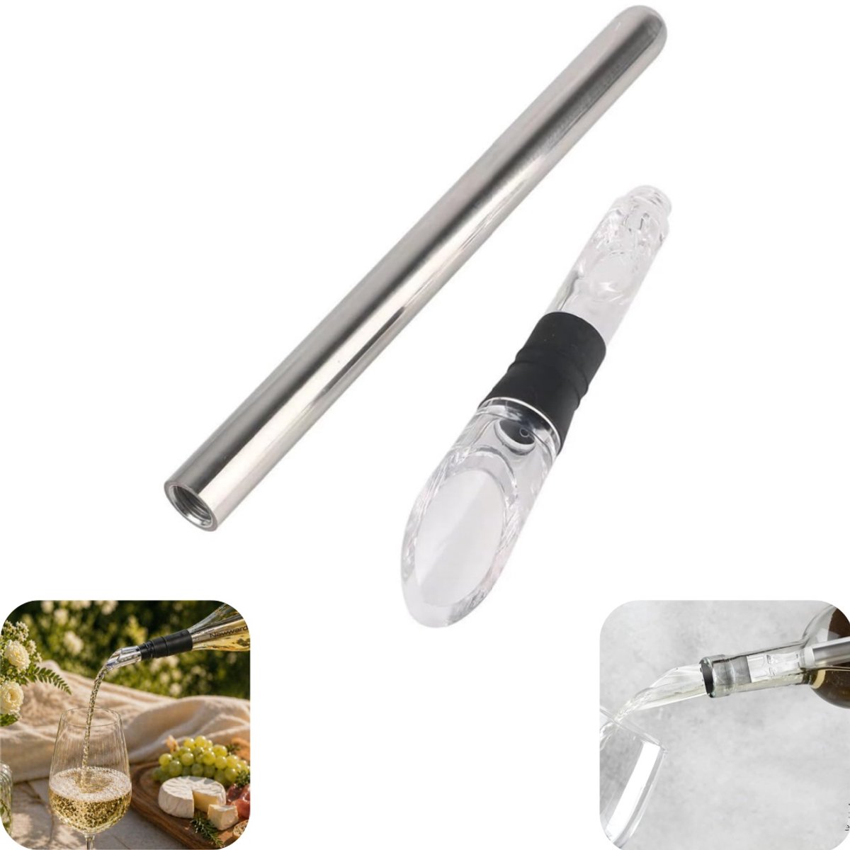 Decanteerder - Wijnkoeler - Champagnekoelstaaf - Champagne schenker - Keukenaccessoires - Herbruikbaar - Geschikt voor champagne, wijn (zwart, 31,8*2cm)