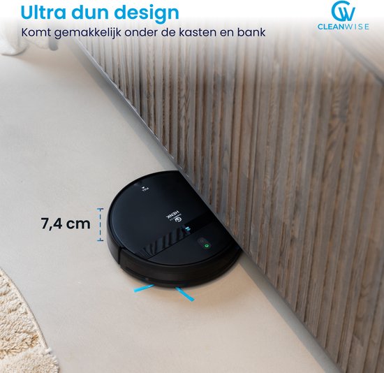 CleanWise Henk Robotstofzuiger – Nederlands Product – Voor Huisdieren – Met Dweilfunctie & Laadstation – Dweilrobot – 4500 Pa – HEPA 14 – Ultra dun 7,4 cm – App & Spraakbediening – Voor Huisdierharen, Harde Vloeren & Tapijt