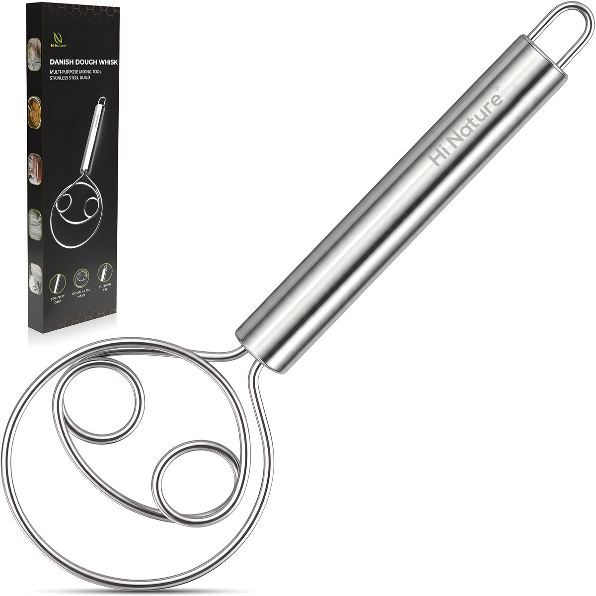 HI NATURE™ Gardes - Deense Deegklopper - Deegmenger 2 Rings - deeg maker - Eierklopper - Keukengerei - Kookspullen - RVS