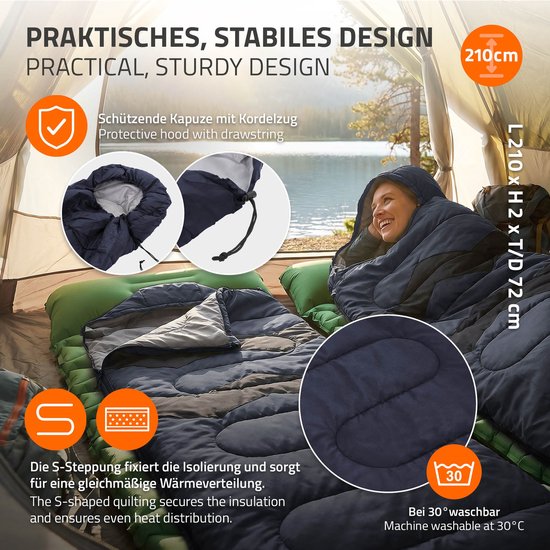 Slaapzak outdoor voor camping, donkerblauw, 210 cm, 3 seizoenen voor volwassenen, 2in1 deken slaapzakken Warm, compact & lichtgewicht — afbeelding 3