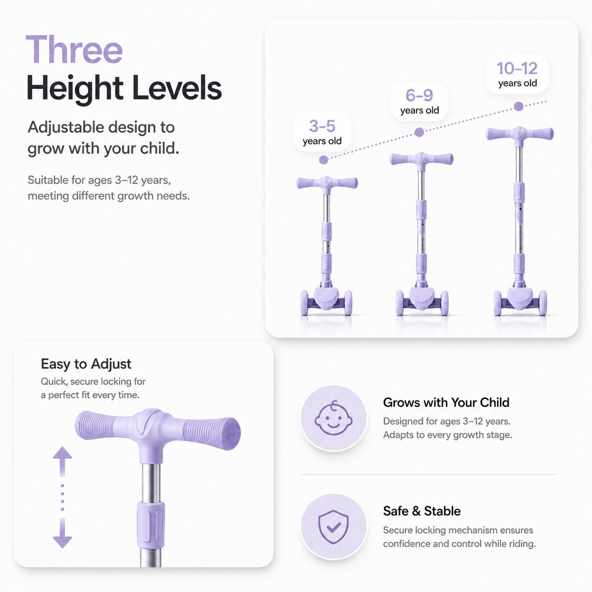 Suotu Kinderstep - Step - 3 Lichtgevende Wielen - EXTRA BREEDE WIELEN - Step 3+ Jaar tot 50kg - Speelgoed Jongens/Meisjes - Lichtpaars — afbeelding 4