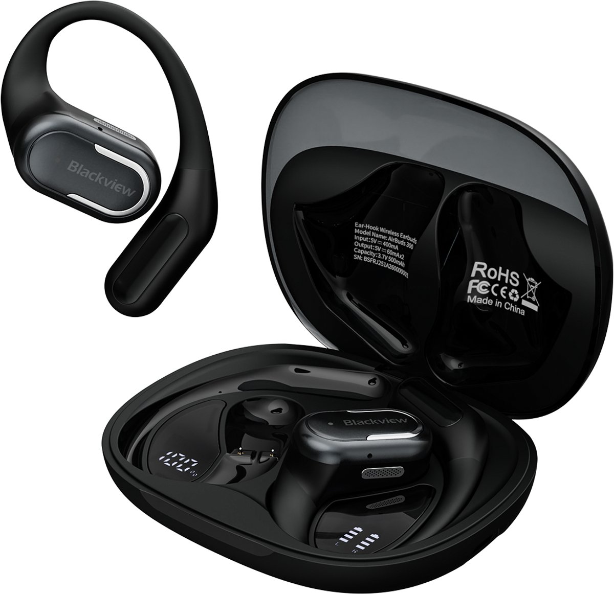 Blackview AirBuds 300 - Open ear Oordopjes - Oortjes Draadloos - Sport Oordopjes - Bluetooth 6.0 - Spatwaterdicht IPX5 - Zwart