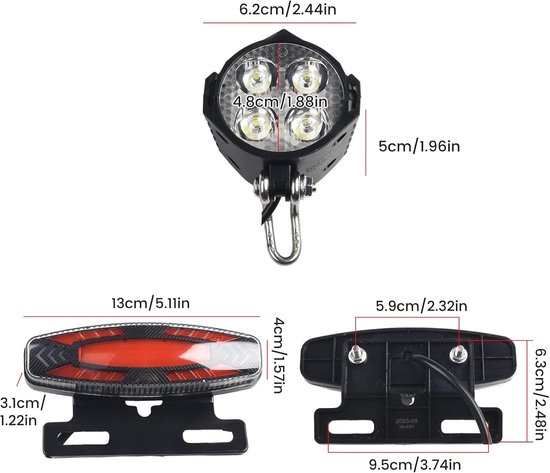 Elektrische Fiets Licht Kit,36V/48V Ebike Koplamp Achterlichten Lamp Elektrische Richtingaanwijzer Licht — afbeelding 2
