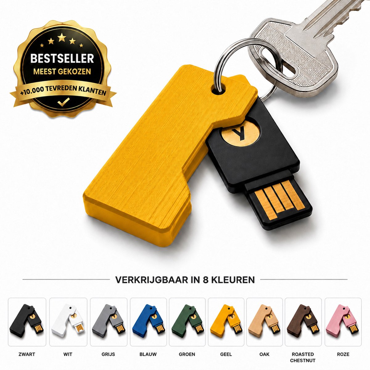 YubiKey Cover - USB Security Key Beschermhoes - Flip Cover Sleutelhanger Case - Compacte Beveiligingssleutel Houder - Krasbestendige USB Authenticatie Sleutel Cover - Travel Friendly - Geel
