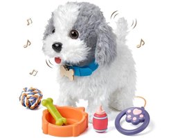 TEKROA®Interactieve Pluche Hond - Interactieve knuffels - Elektronische Puppy - met Riem & Accessoires - Wandelende Speelgoedhond met Likfunctie & Geluid - wit