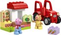 LEGO Duplo Peppa Pig tractor en marktkraam met vrolijke figuren, waaronder Peppa en Suzy Schaap.
