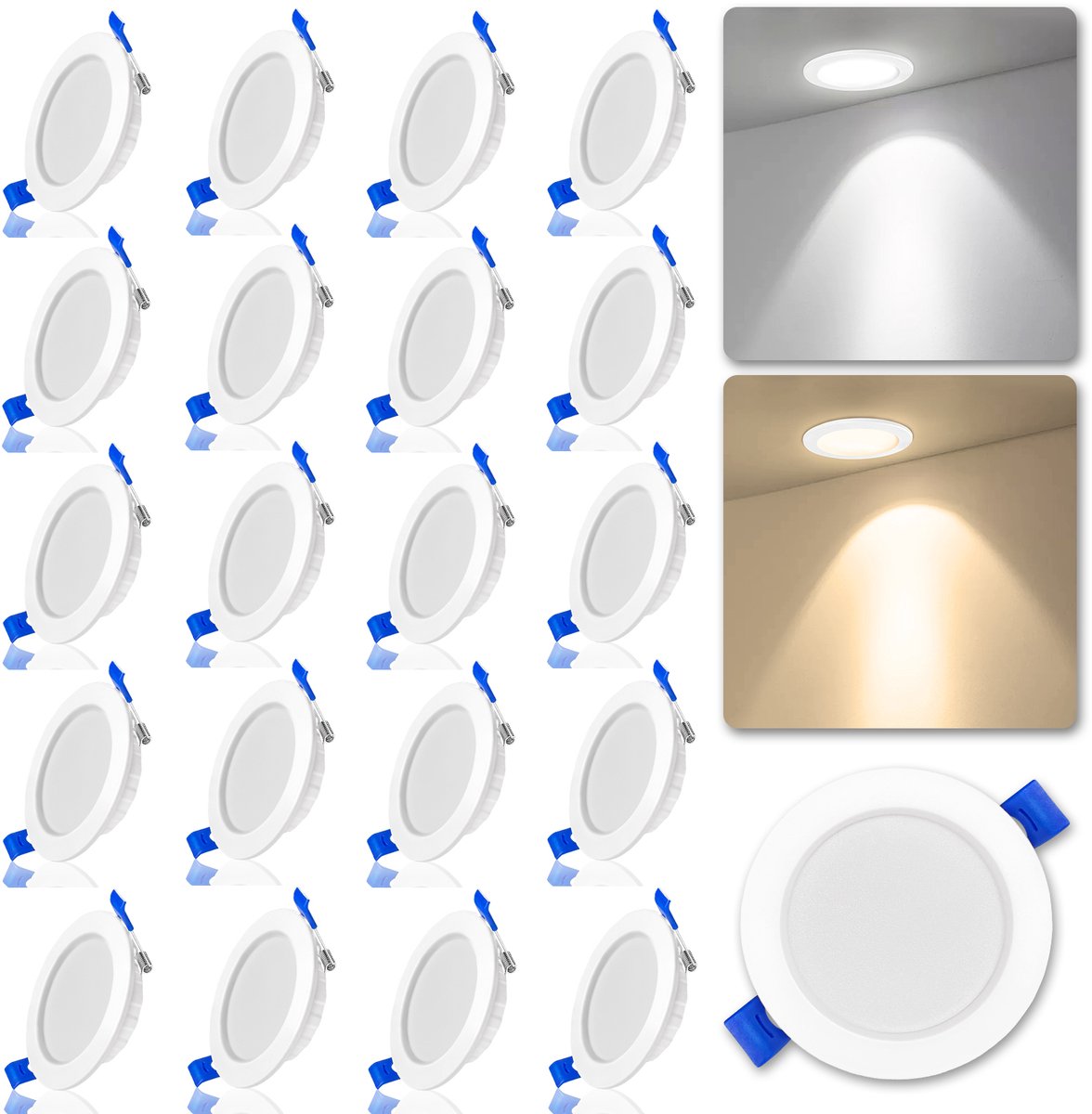 ACXIN 20-delige LED Inbouwspot Set – Warmwit 3000K – 5W Ultradun – 30mm Inbouwdiepte Rond – Plafond Inbouwverlichting