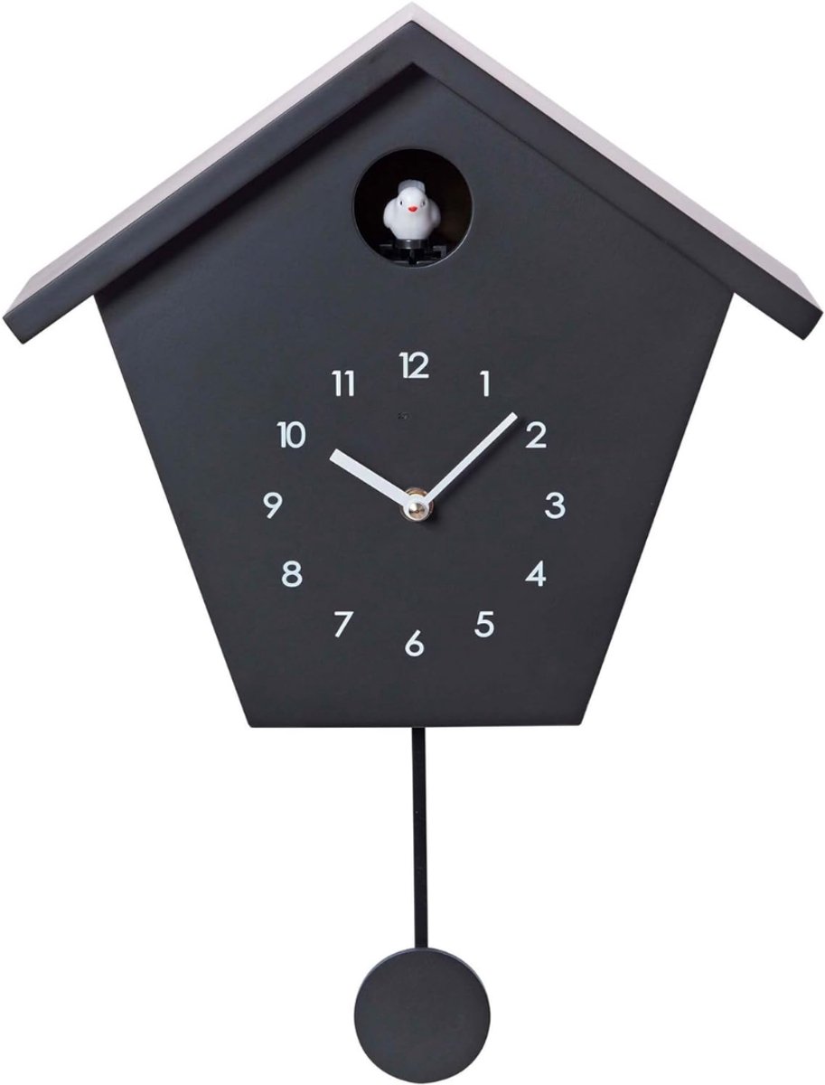 TIM® Koekoeksklok Modern - Wandklok - Wekker - Inclusief Nachtfunctie - Zwart - 38cm x 23c