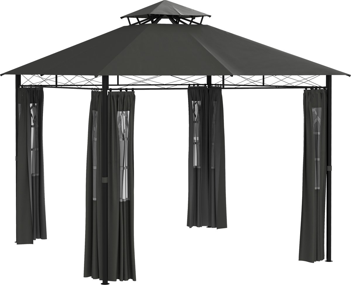 Donkergrijze Tuinprieel-Dubbel Dak-Afnamebaar Gordijn-Tuin 295x295cm