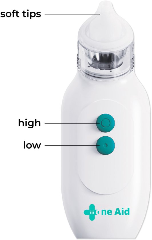Neusreiniger Baby Elektrisch - BPA Vrij - 4 Opzetstukken - 2 Zuiglevels - Snelle en Zachte Verlichting - Baby Spullen - Baby Verzorging - Neuszuiger - Neus Aspirator voor Baby's - Snotzuiger - Verzorgingsproducten - One Aid — afbeelding 3