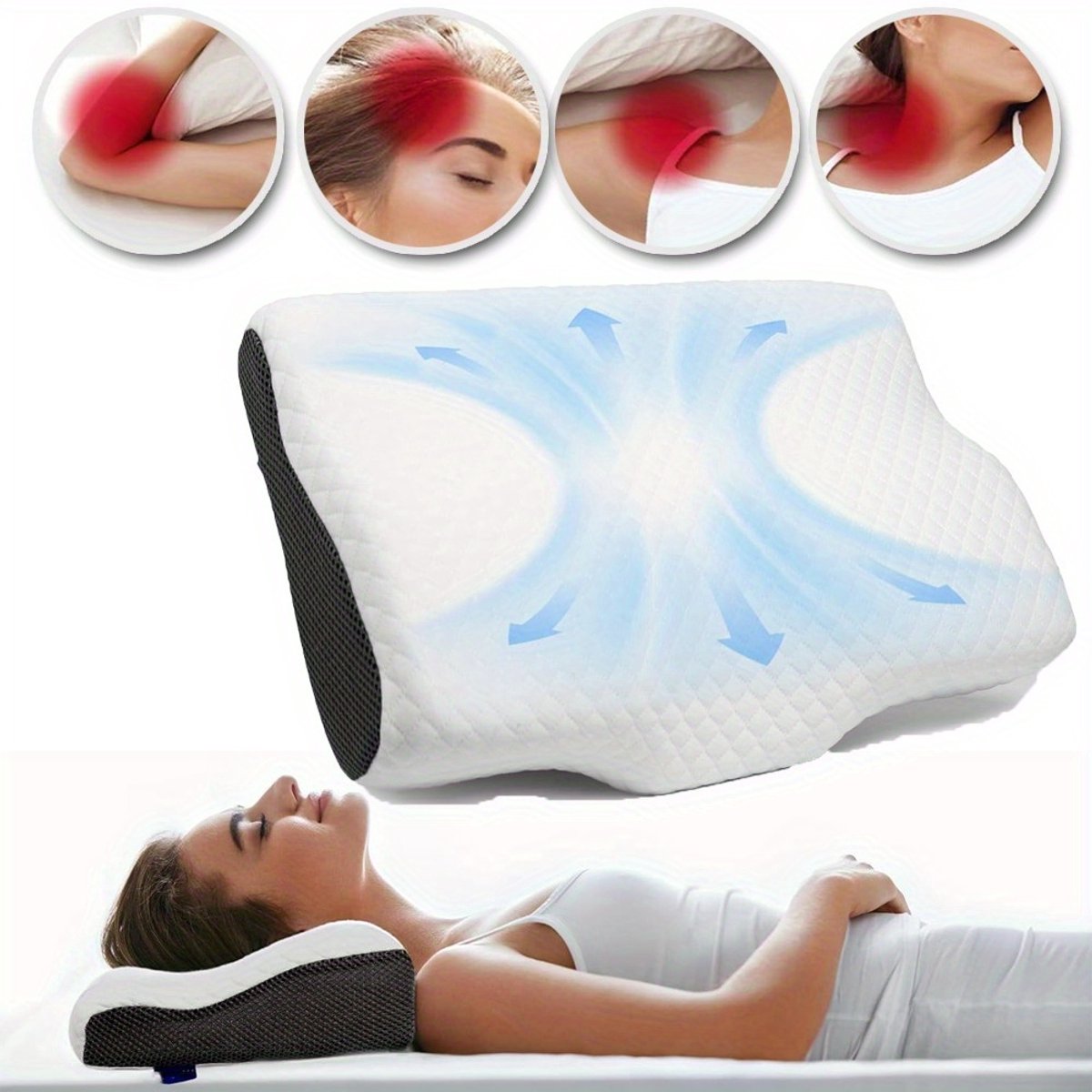 Cervicaal Nekkussen Voor Verlichting Van Nekpijn - Ergonomische Traagschuim Kussens - Nekkussen Voor Slapen Op Zij-Rug-Buikslapers - Ademende En Wasbare Hoes-Wit (Medium Zacht)