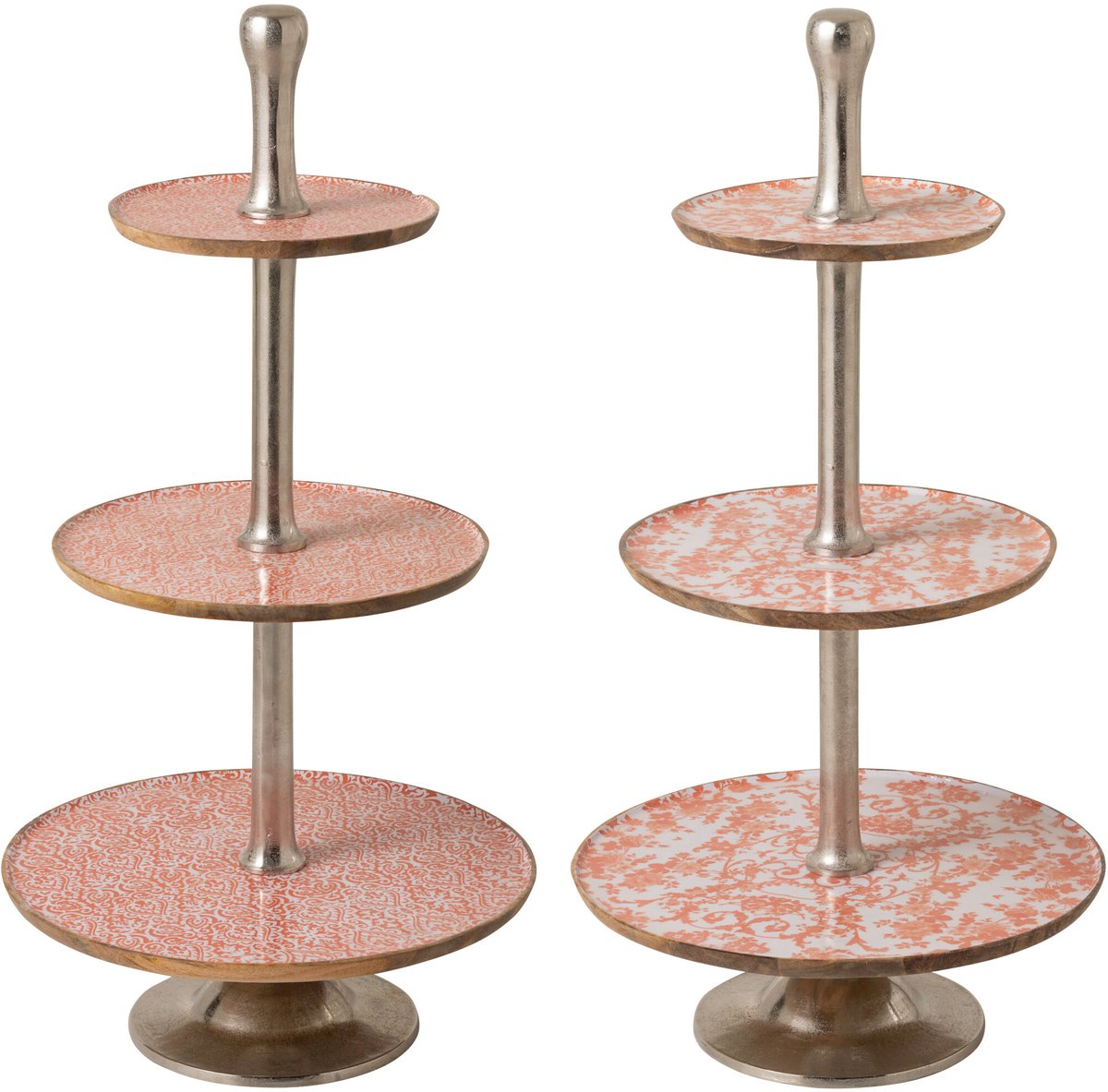 J-Line plateau 3 Niveaus - hout - oranje/wit - set van 2