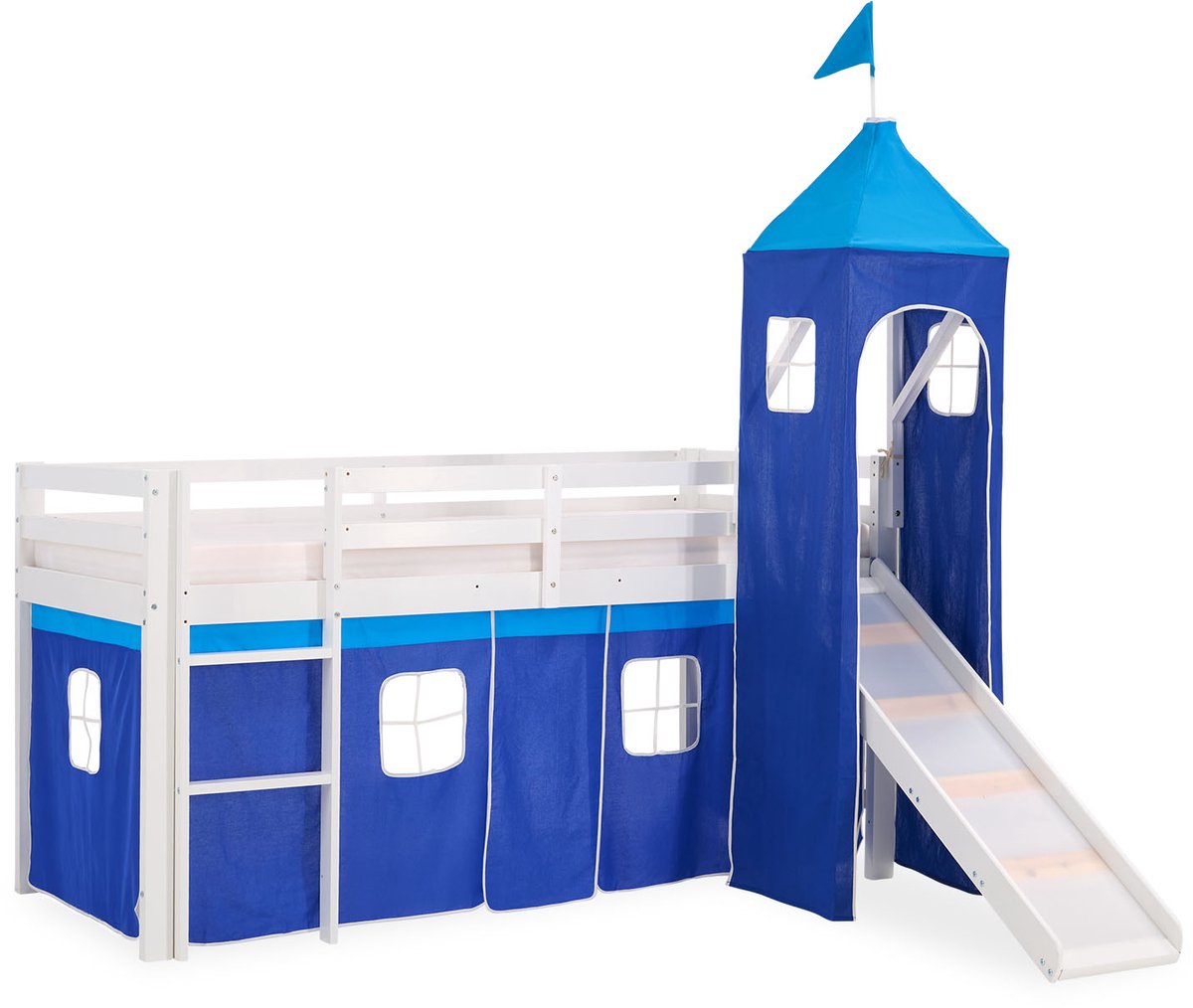 Homestyle4u Hoogslaper - 90x200 cm - Wit - Blauw - Toren
