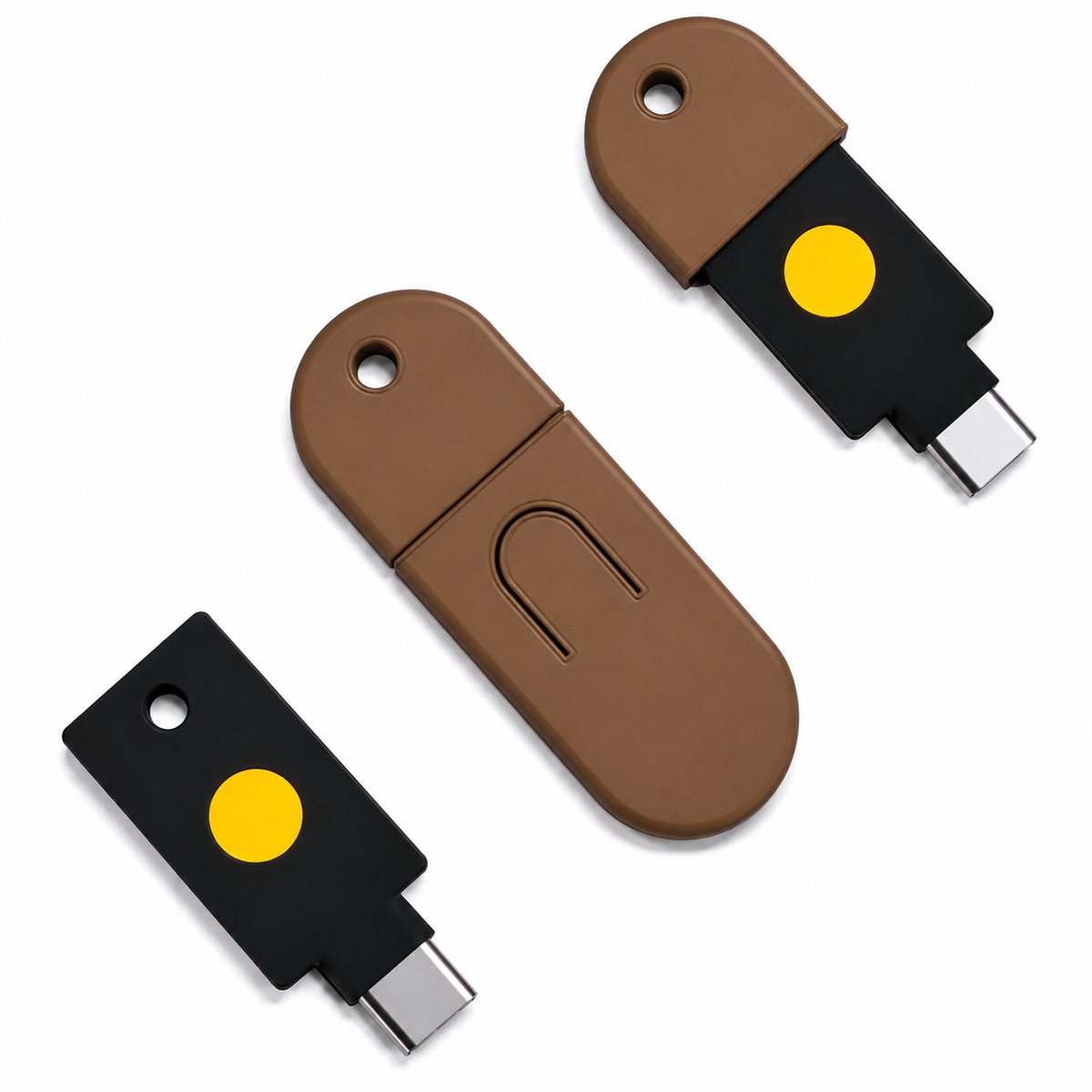 YubiKey 5C NFC Beschermhoes Sleutelhanger - YubiKey Case - YubiKey Cover - USB C Security Key Case - NFC USB-C Protector Voor YubiKey 5C NFC - Krasbestendige Opbergcase Voor Sleutelbos En Zakgebruik - 2FA Security Key Holder - Roasted Chestnut