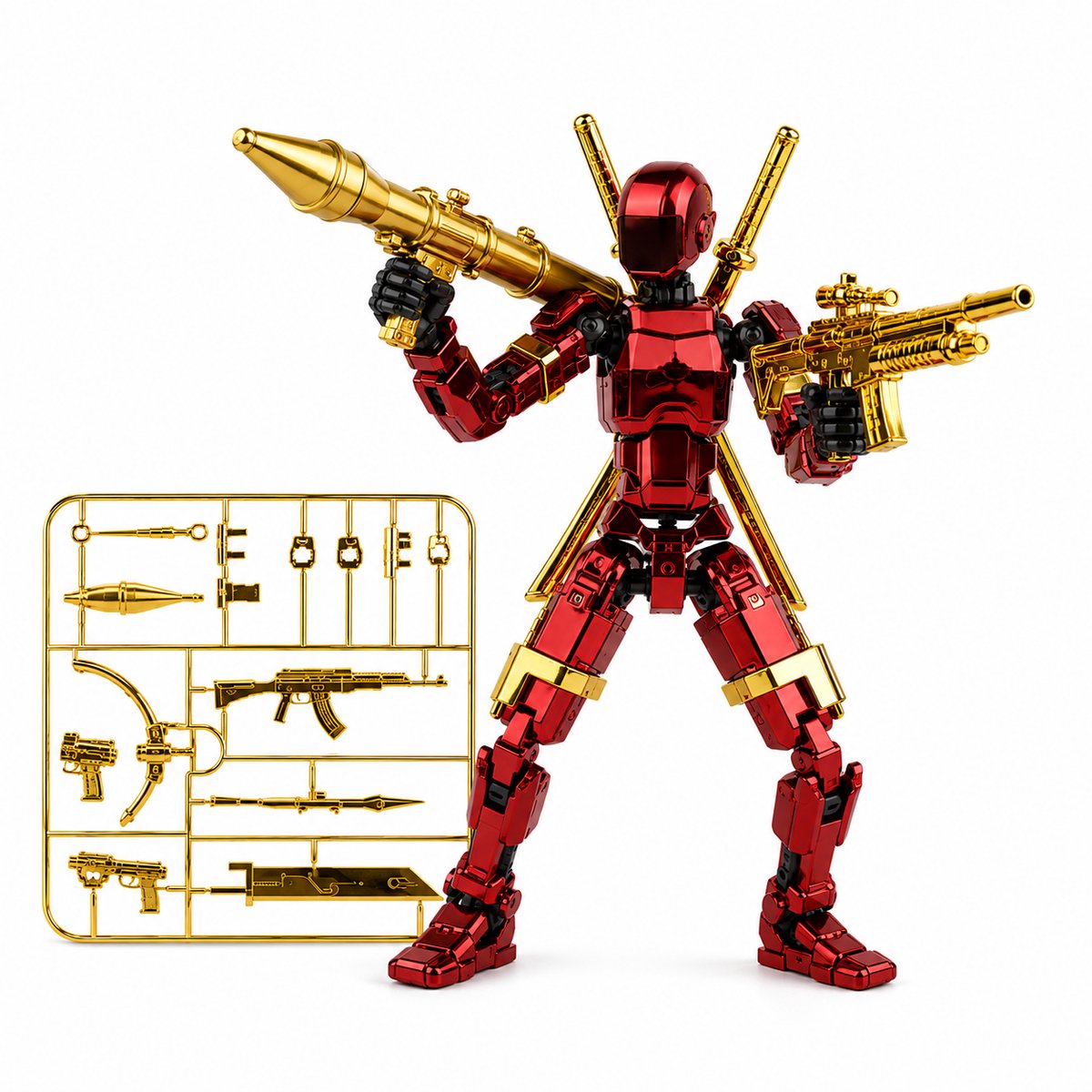 Enluxe BUILD-A-TITAN - T13 Stick Action Figure Special Exterminator Metallic - Kleur Rood - Flexibele Beweegbare Pop, Verwisselbare Handen en Speelgoedwapens, Creëer je Eigen Gevechtsscene DIY