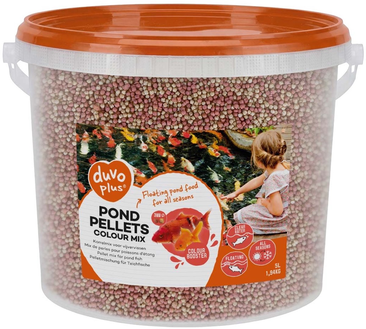 Duvo+ Vijver pellets kleurmix 3 liter | drijvende kleurversterkende pellets 3 mm voor alle vijvervissen 3 Liter
