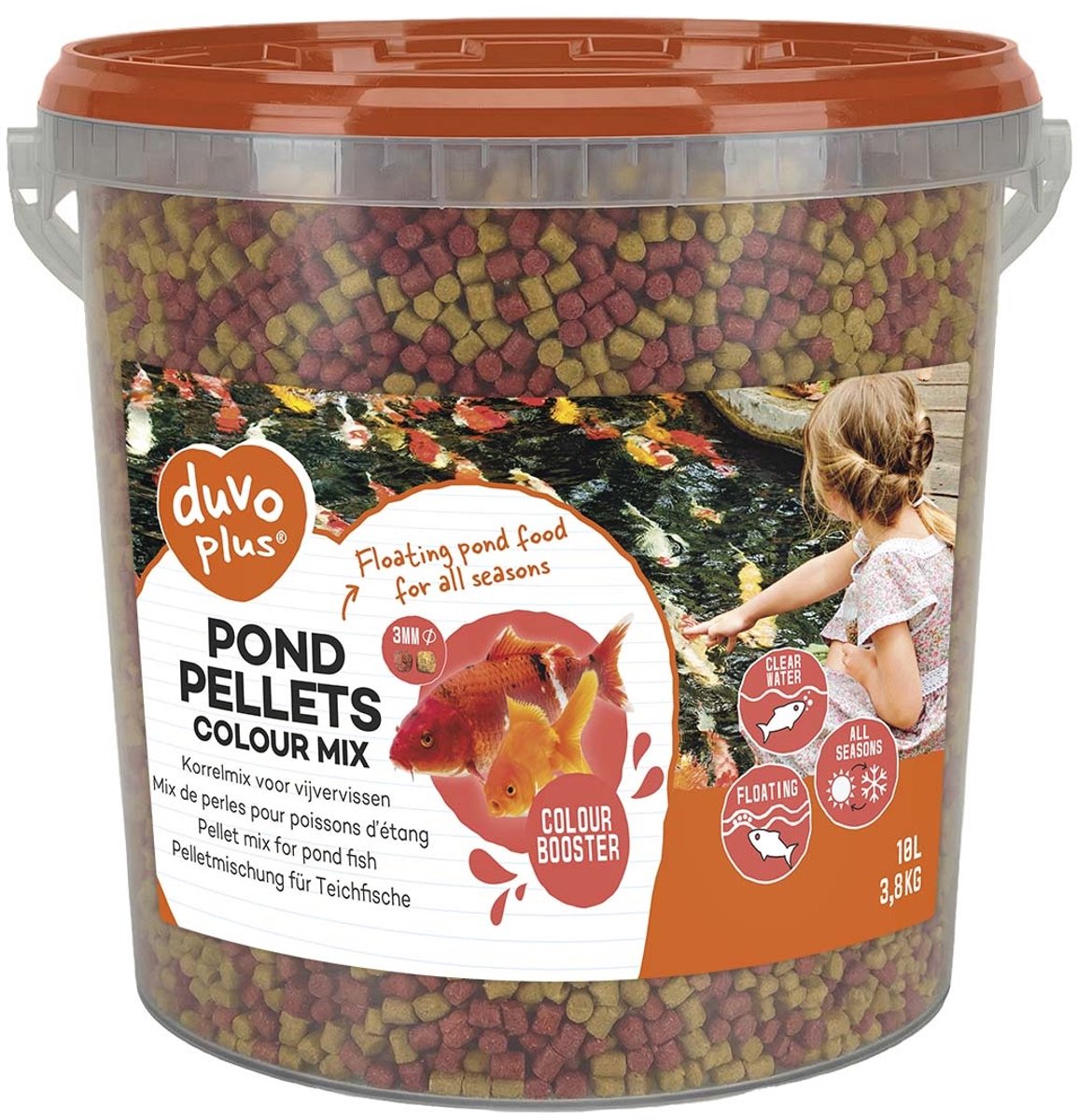 Duvo+ Vijver Pellets Kleurmix 10 liter | drijvende kleurversterkende pellets 6 mm voor vijvervissen 10 Liter