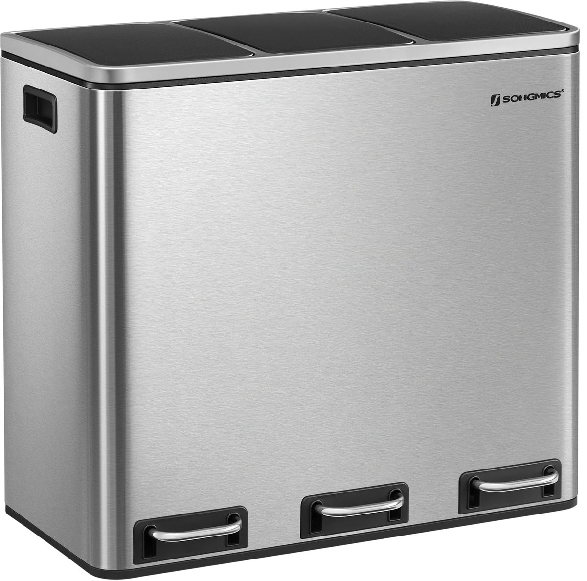 ITRONIQ Afvalbak Afvalscheiding 3x18L – Prullenbak Met 3 Compartimenten – Softclose Vuilnisbak Met Pedaal Voor Keuken – Zilver