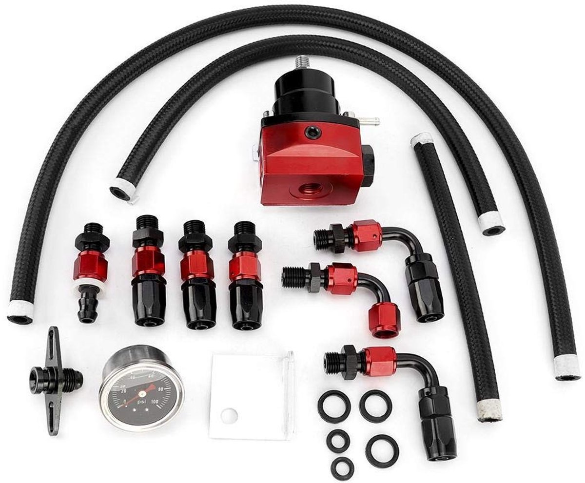 Dailygoods - Universele Brandstofdrukregelaar - Brandstofmanometer Kit - Roestvrij Staal - 100 psi - Geschikt voor Auto's - Inclusief Afdichtingen
