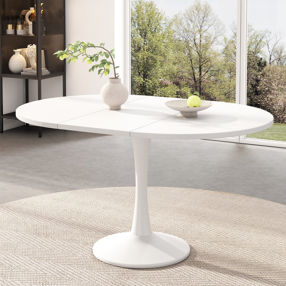 REDOM - Uitschuifbare Eettafel - Ovaal - Modern - Voor Eetkamer - MDF - Wit - 100/140 X 100 X 75 Cm