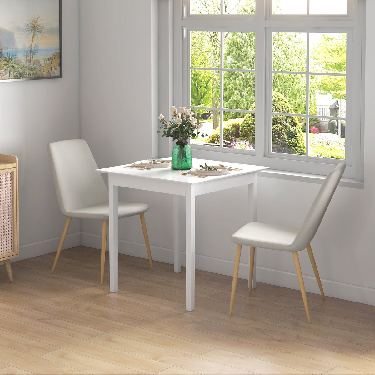REDOM - Vierkante Eettafel - Voor 2 Personen - Landelijke Stijl - Keuken En Eetkamer - Hout - Wit - 75 X 75 X 76 Cm
